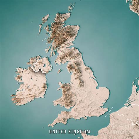 United Kingdom Country 3d Render Topographic Map Neutral Border Digital