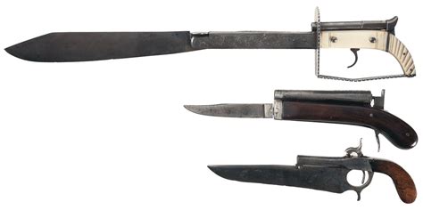 Collectors Lot Of Three Bladed Percussion Pistols A Belgian Folding