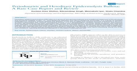 Case Report Periodontitis And Hereditary Epidermolysis Reportpdf