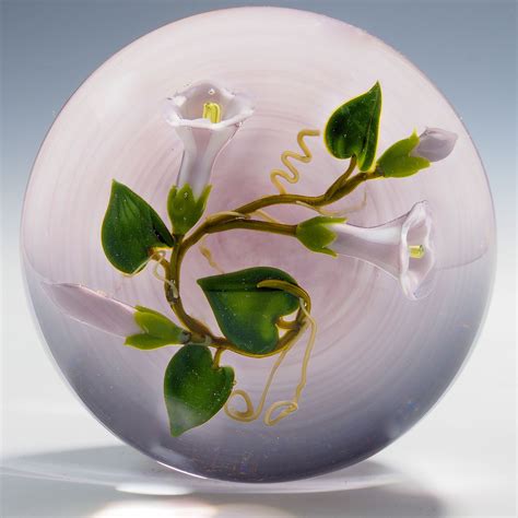 Paul Stankard Paperweight Morning Glories Over A Light Pink Ground 1984 3 1 8 W X 2 1 8 T