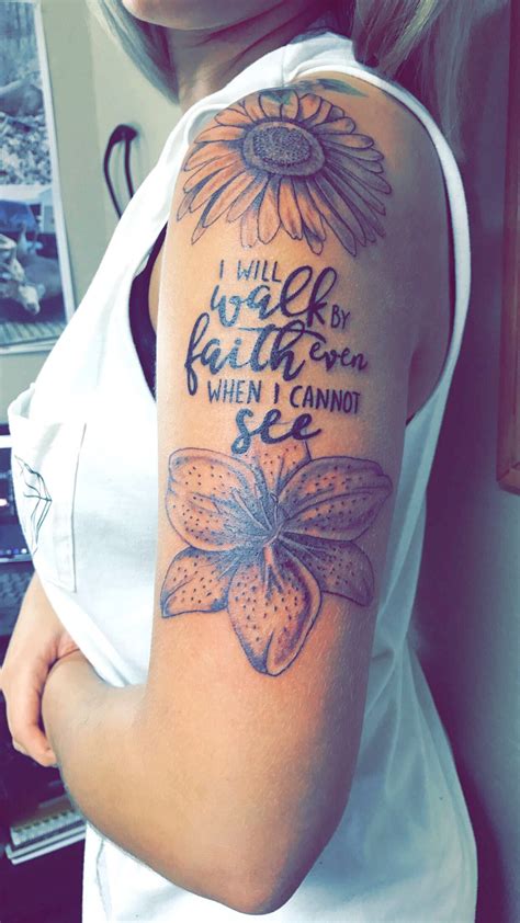 Flowers With Quote Tattoo Fingerprint Tattoos Back Of Shoulder