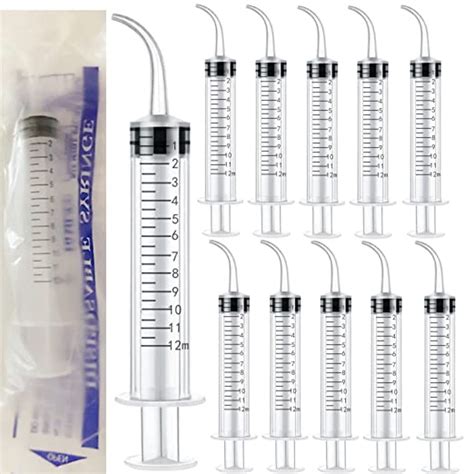 10 Pack 12ml Curved Tip Plastic Syringes Disposable Dental Irrigation