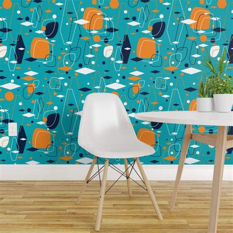 Spoonflower Peel And Stick Removable Wallpaper Mid Century Modern