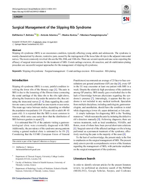 Pdf Surgical Management Of The Slipping Rib Syndrome Eleftherios