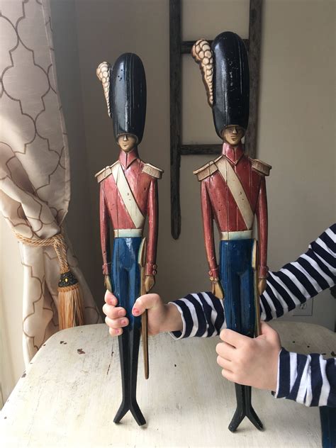 pair of mid century sexton metal british soldier wall hangings with drum military historical