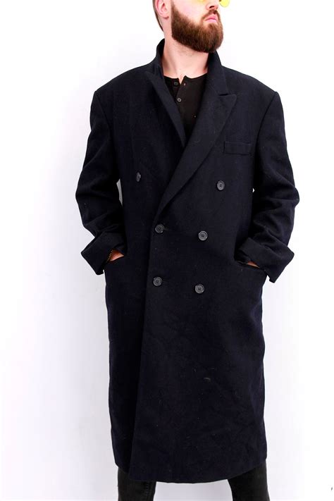 Wool Navy Blue Double Breasted Coat For Men Long Classy Formal Etsy