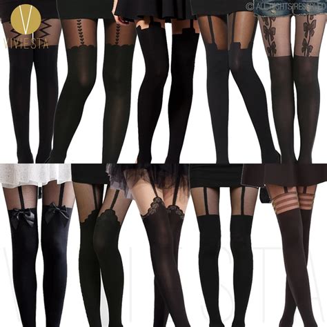 Mock Suspender Tights 120d 30d Sexy Black Sheer Heart Bow Stripe Over The Knee Pantys Medias