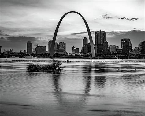 Monochromatic Reflections Of The Saint Louis Skyline And Gateway Arch
