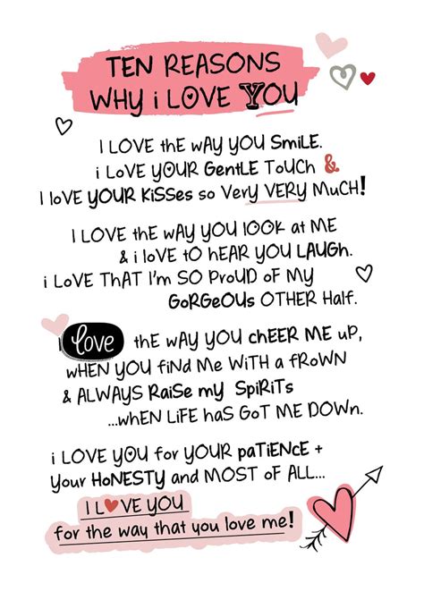 Inspired Words Greetings Card Ten Reasons Why I Love You Curios Ts