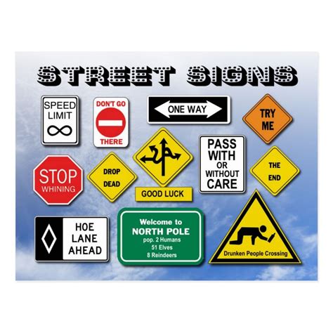 Funny Street Road Signs Postcard In 2021 Road Signs