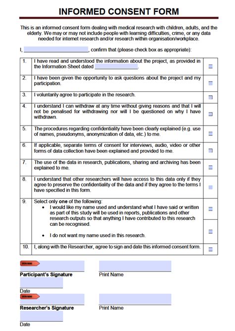 Free Informed Consent Form For Research Example Pdf Word