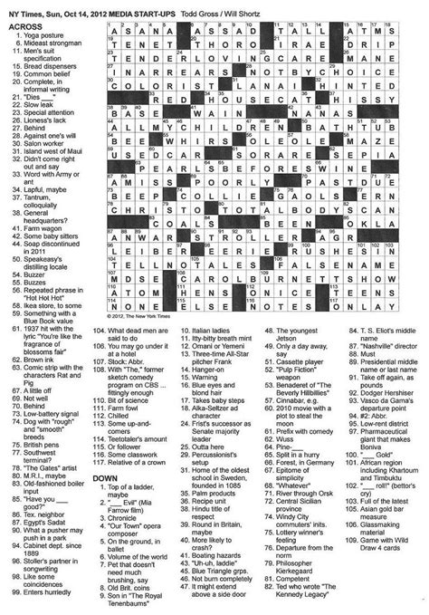 the new york times crossword in gothic 10 14 12 — media start ups
