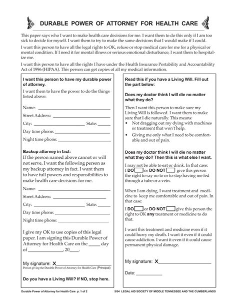 Printable Power Of Attorney Form Tennessee Printable Forms Free Online