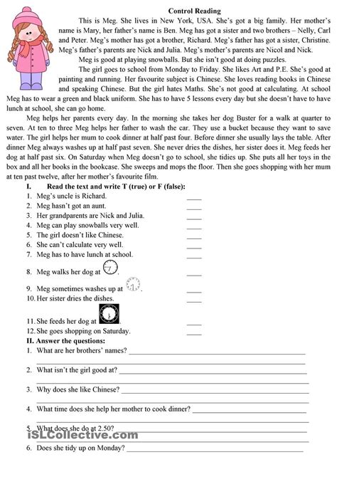 Reading Comprehension Worksheets For Grade 11