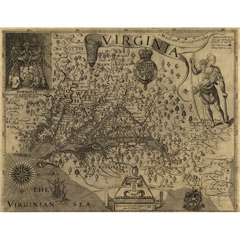 1606 Map Of Virginia As Discovered And Described By Captain John Smith
