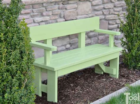 This block bench is another diy bench which doesn't take a ton of construction experience. DIY Wood Bench with Back Plans - Her Tool Belt