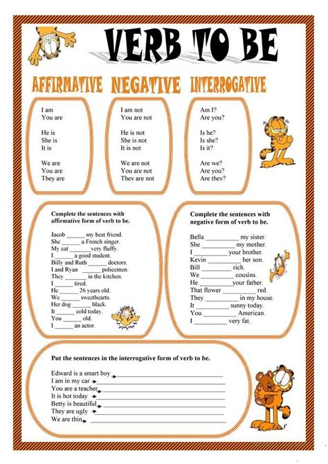 The Verb To Be Worksheet Is Shown In Orange And White With An Orange Border