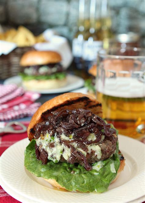 Blue Cheese Bison Burger With Bacon Caramelized Onions Creative Culinary