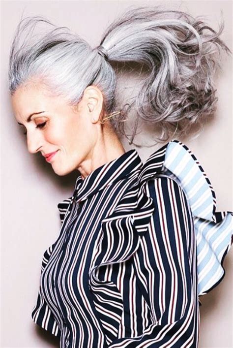 A bright blonde is applied to the top layers to brighten the face. Pin by Obsessed Hair on Grey Grace | Grey hair inspiration ...