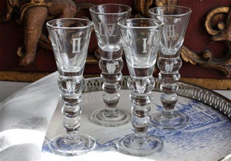 Swedish Glass Cordials Etched With Roman Numerals Set Of 4 Vintage Glassware Vintage Wine