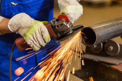 Worker Cutting Steel With Angle Grinder Stock Photo Image Of Industry