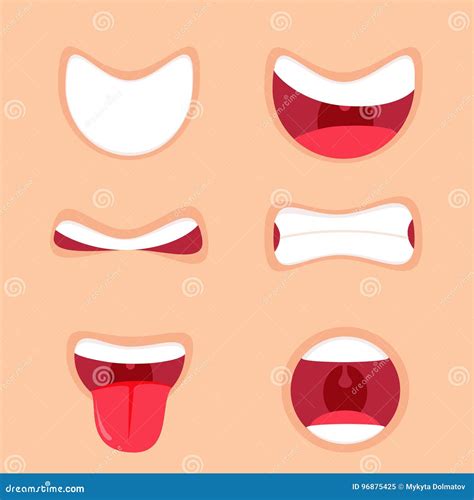 Funny Cartoon Mouths Set With Different Expressions Smile With Teeth