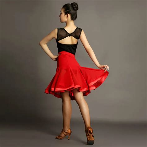 Adult Latin Dance Practice Wear Professional Women Sexy Sleeveless Latin Sets Redblack Top