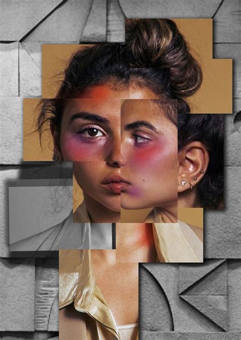 A Collage Of Photos With Different Shapes And Colors On Them Including An Image Of A Womans Face