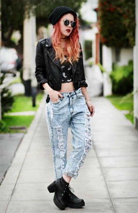 Acid Wash Distressed Boyfriend Jeans Grunge Outfits Outfits Casual