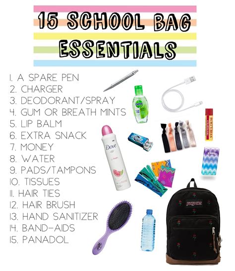 15 School Bag Essentials School Bag Essentials Middle School