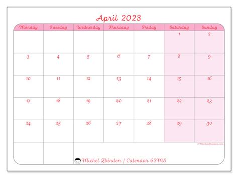 Calendars April 2023 Michel Zbinden Au