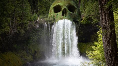 Mystic Skull Waterfall Forest 4k 5k Wallpapers Wallpapers Hd