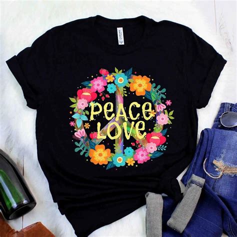 Flowers Hippie Shirt Design Peace Love T Shirt Hippie Costume Tie Die 60s 70s Love T Shirt