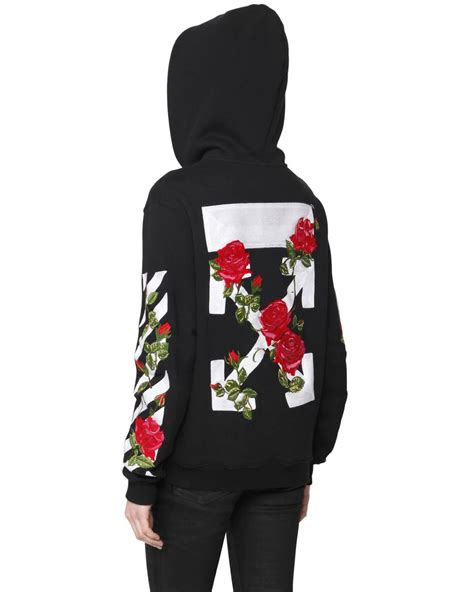 off white c o virgil abloh rose embroidery zip up cotton sweatshirt in black lyst