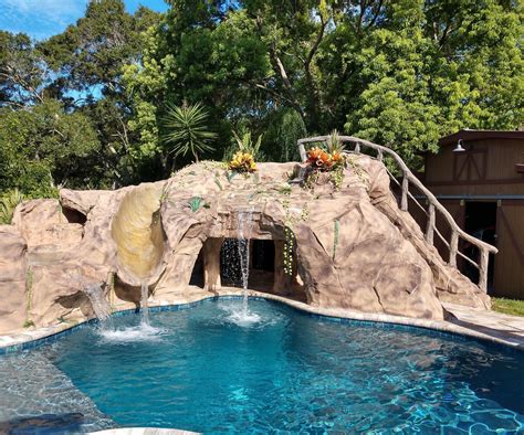 Backyard Pool Grotto With Slide And Hot Tub 8 Steps With Pictures