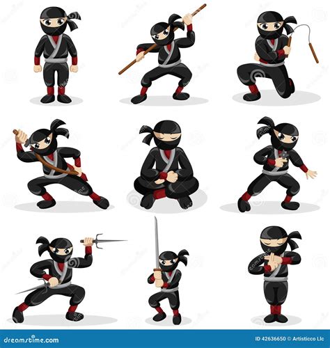 Ninja Kids In Different Poses Stock Vector Illustration Of Clipart