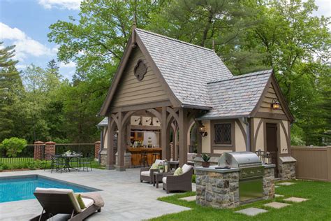 Mid Country Tudor Pool House Traditional Pool New York By