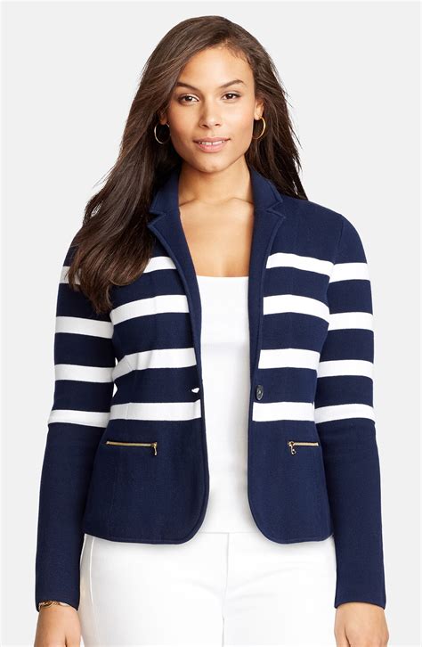 Lauren Ralph Lauren Stripe One Button Sweater Jacket Plus Size