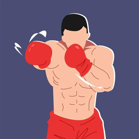 Boxing Athlete Doing Jab Punch Cloth And Red Boxing Gloves Flat