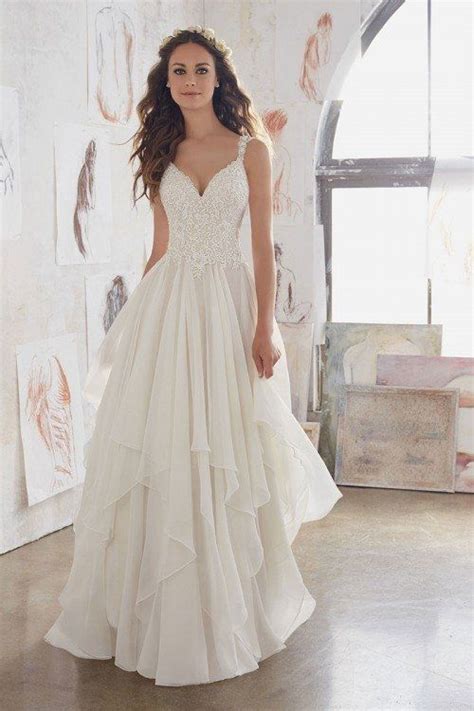 A Line Wedding Dress With V Neckline And Layered Skirt Style By Morilee By Madeline