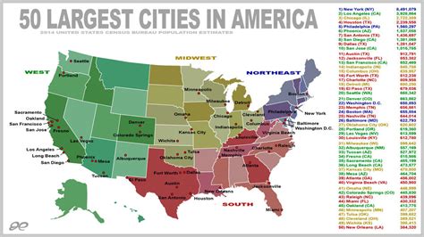 map of us cities by population map