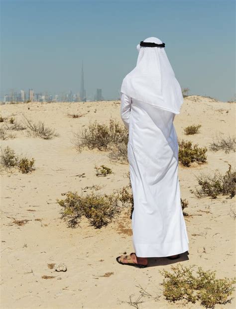 Arab Man In National Dress Stands In The Desert Stock Image Image Of