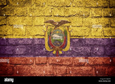 Flag Of Ecuador Or Ecuadorian Banner On Brick Texture Stock Photo Alamy