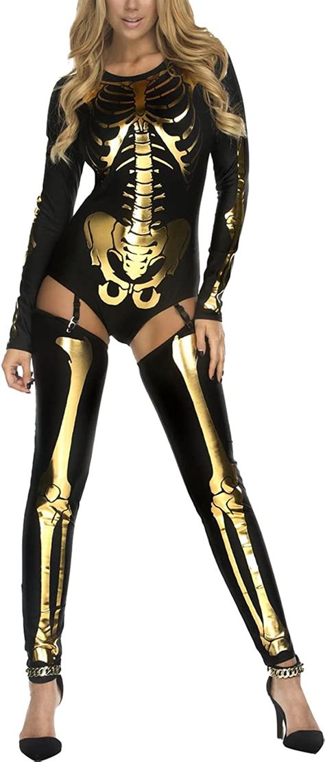 bodysuit with print skeleton jumpsuit women s halloween costumes for women bone skeleton