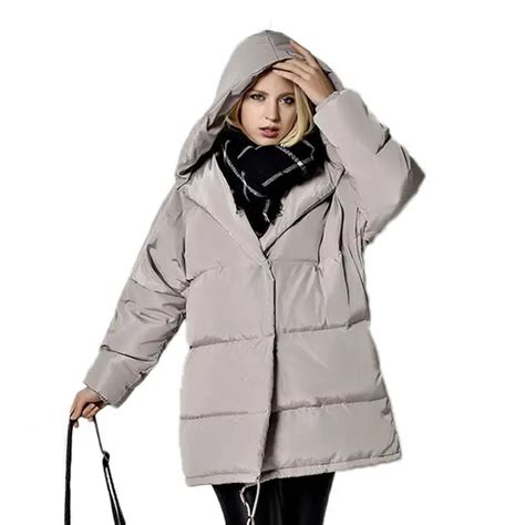 new winter women loose fit parkas 90 duck down coat medium long thickness hooded jacket warm