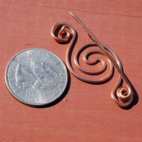 copper shawl pin fibula brooch with celtic spiral also scarf etsy