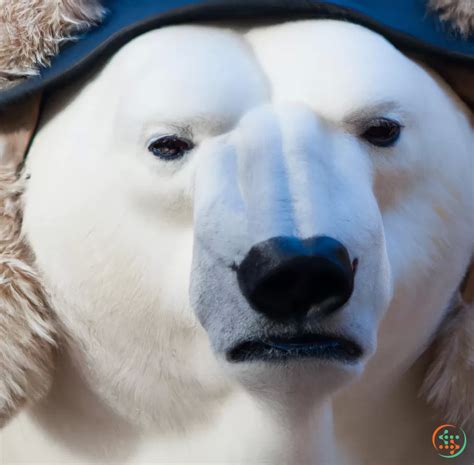Portrait Of A Polar Bear With An Angry Expression Wearing A Ushanka And
