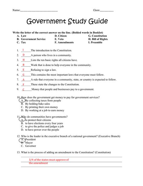 Chapter 3 Study Guide United States Government Answers Study Poster