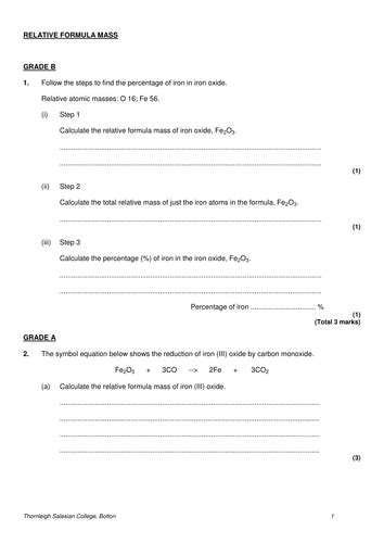 Chemistry computing formula mass worksheetdirections: Calculating Relative Formula Mass by salreid - Teaching ...