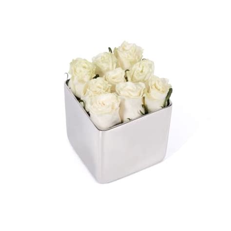 Classic Rose Silver Cube Beverly Hills Onlyroses